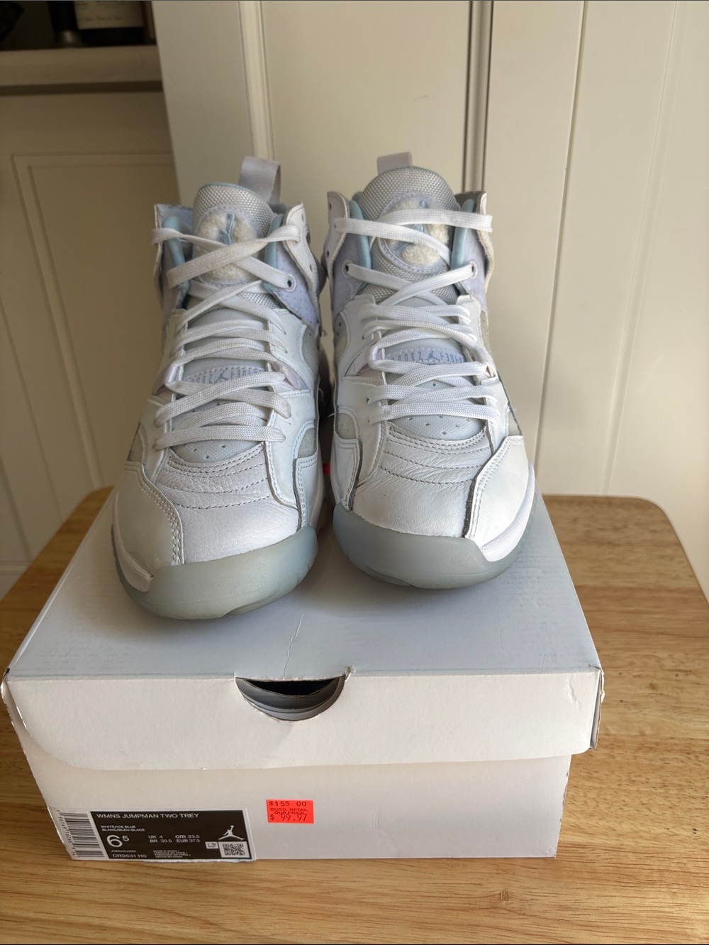 Nike Kids White and Light Blue High-Top Sneakers